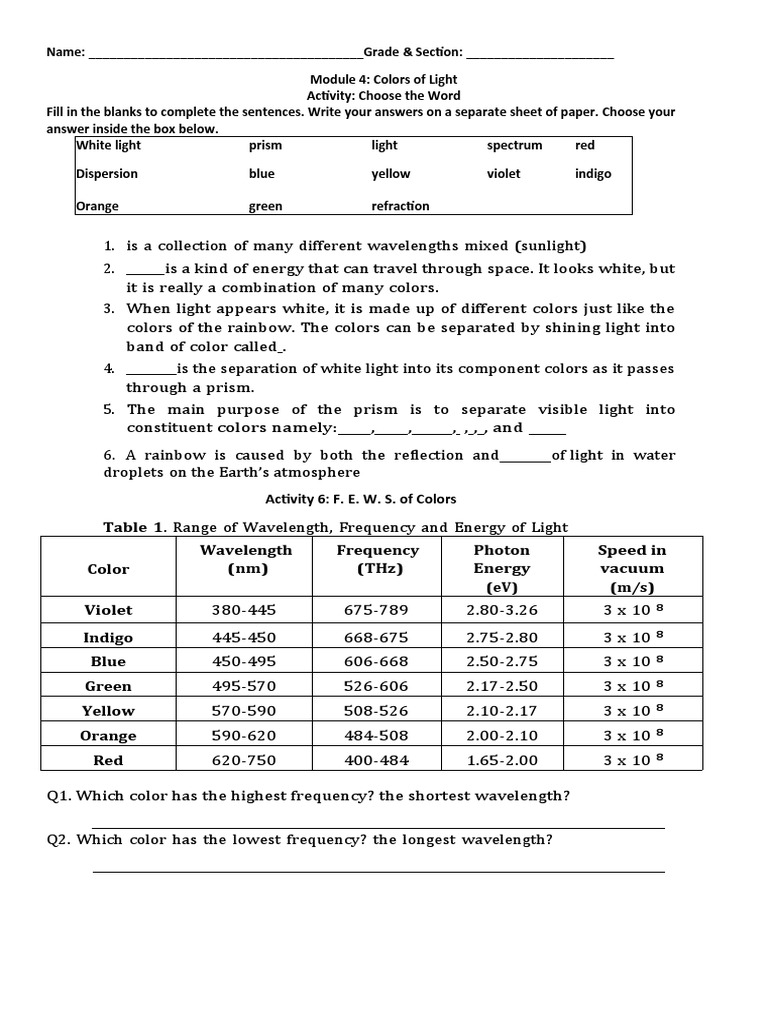 Light Colors: Wavelengths & Frequencies | PDF | Foreign Language Studies
