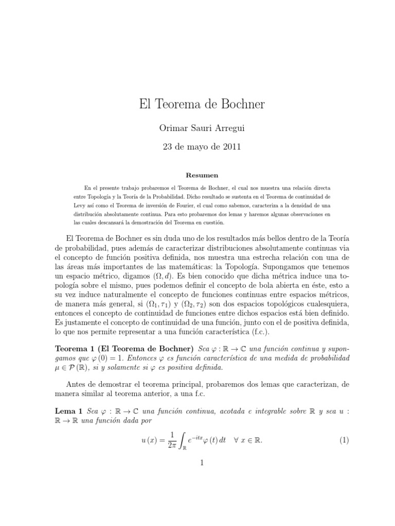 Teorema de Bochner | PDF | Distribución normal | Función continua