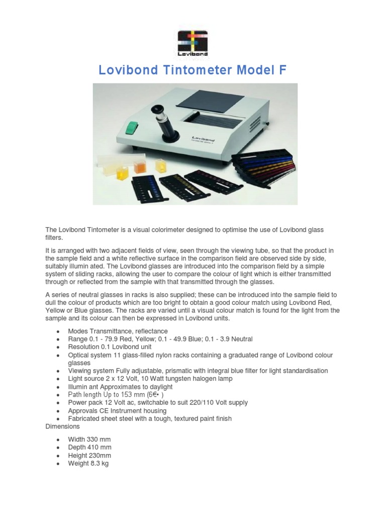 Lovibond Tintometer Model F PDF PDF