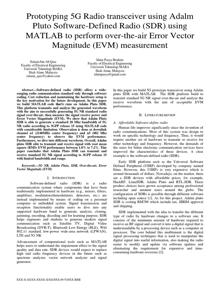 Proptotyping 5G Radio Using Adalm Pluto SDR With MATLAB Code PDF