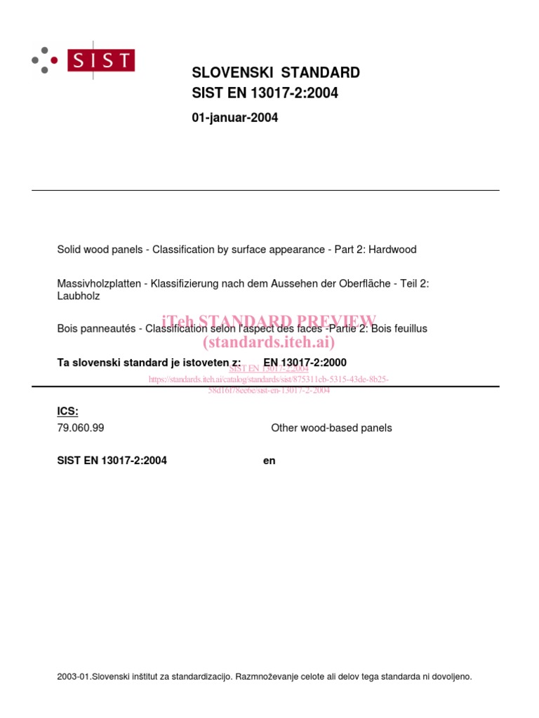 Solid Wood Panels Standard EN 13017-2 | PDF