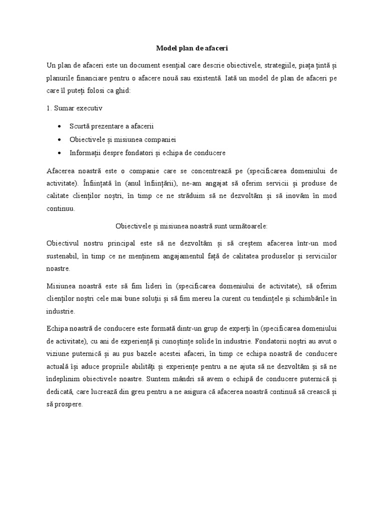 Model Plan de Afaceri PDF