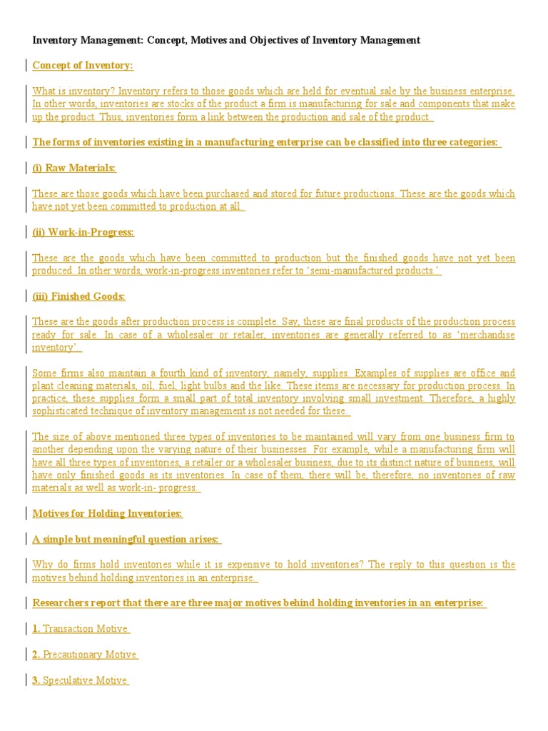 Inventory Management: Key Concepts & Motives | PDF | Inventory | Cost ...