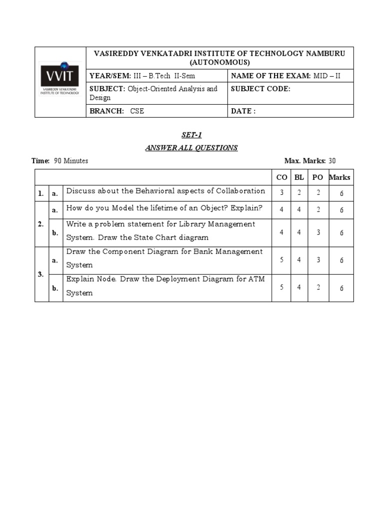 Object oriented analysis and design mid semester examination questions