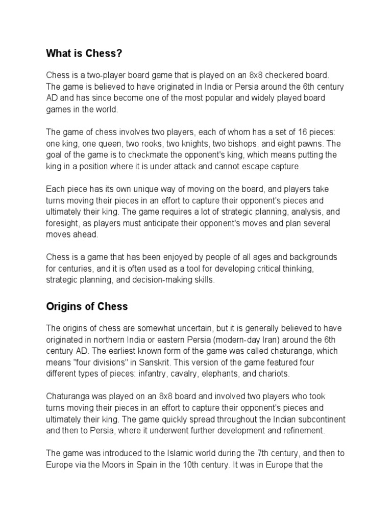 Understanding Chess: Rules and Benefits | PDF