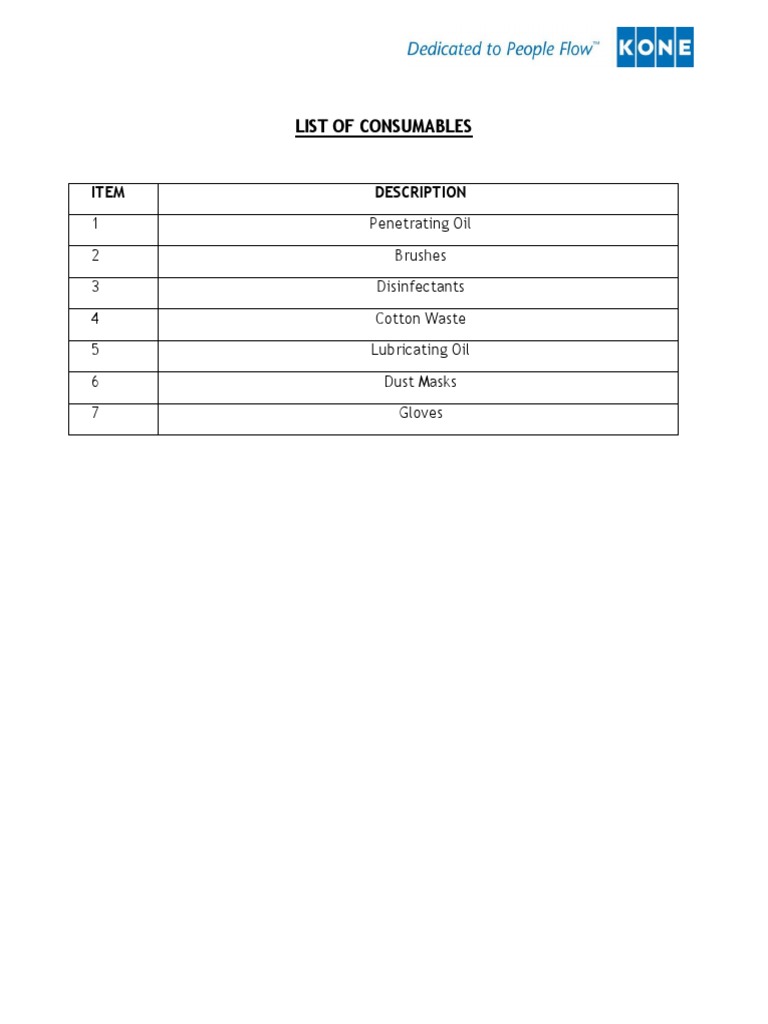 List of Consumables PDF PDF