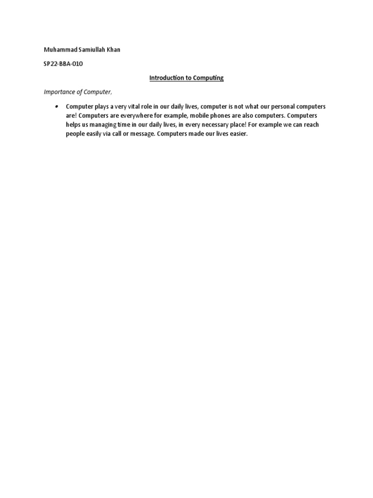 Importance Of Computer Introduction To Computing PDF