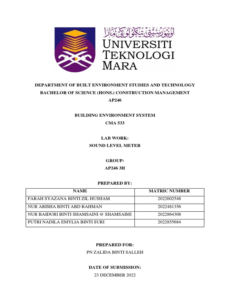 Sound Level Meter Lab Report 533 | PDF | Science & Mathematics ...