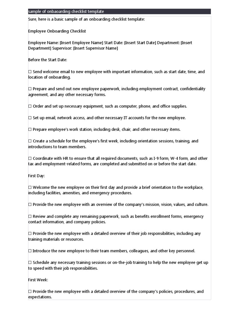 Onboarding Checklist Template | PDF