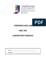 Thermofluids Lab MEC 294 Laboratory Manual: Name: Program