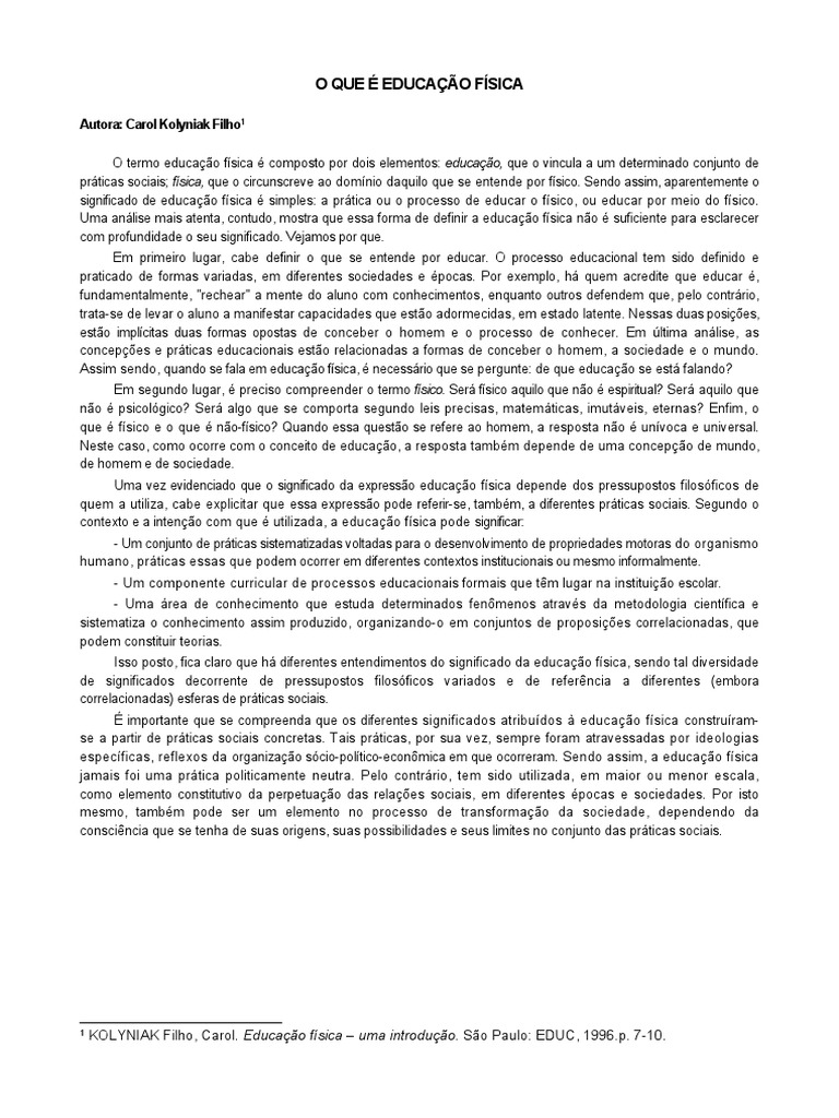 Resumos o que e educacao fisica carol valter pdf pdf f sica