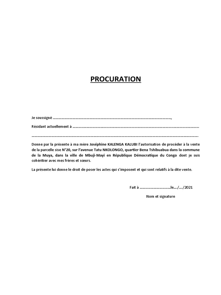 Modèle de procuration pour vente de terrain | PDF | Livres de cuisine ...