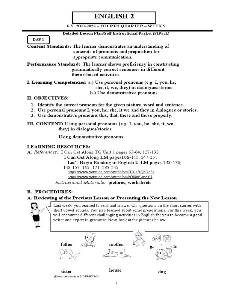 QAd Englsih 2 Q 4 Week 5 DONE RODEL Liezl PDF Noun Pronoun
