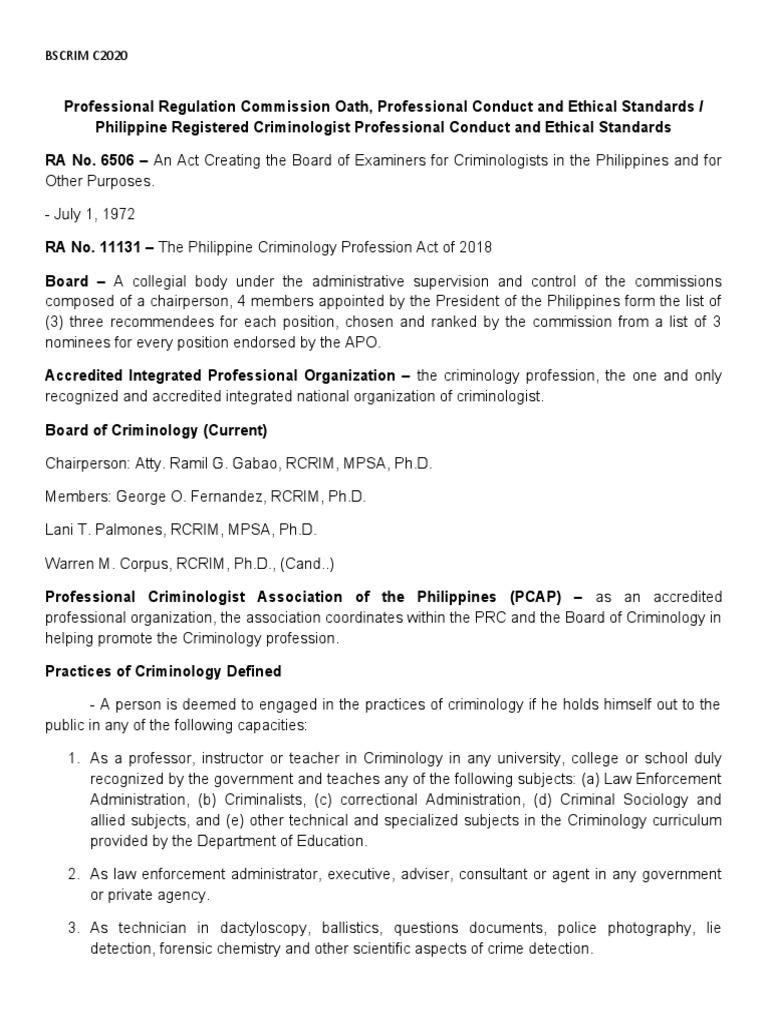 Philippine Criminology Professional Standards | PDF | Criminology | Police