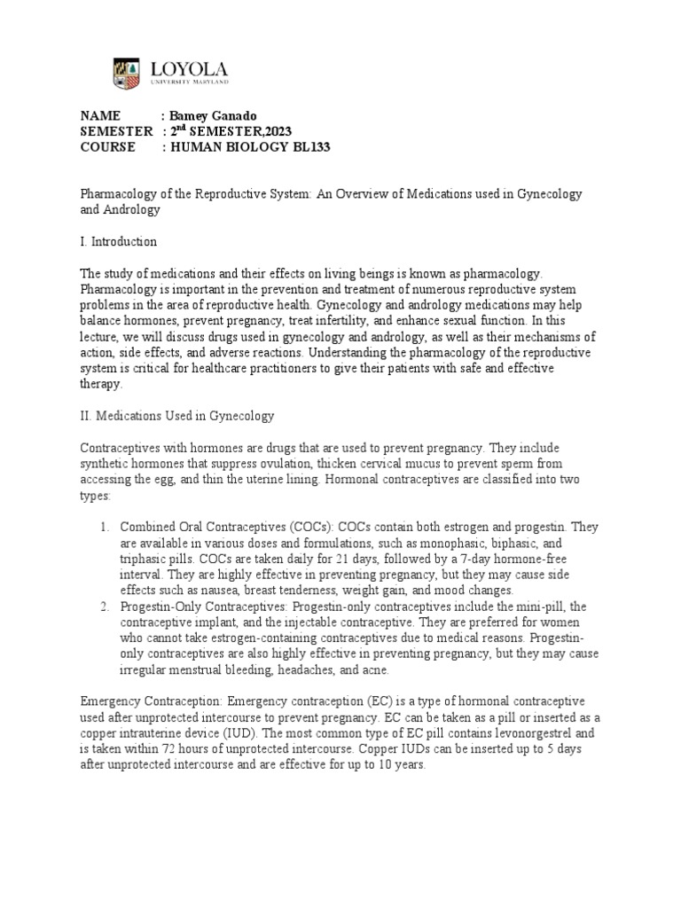 Pharmacology of The Reproductive System PDF