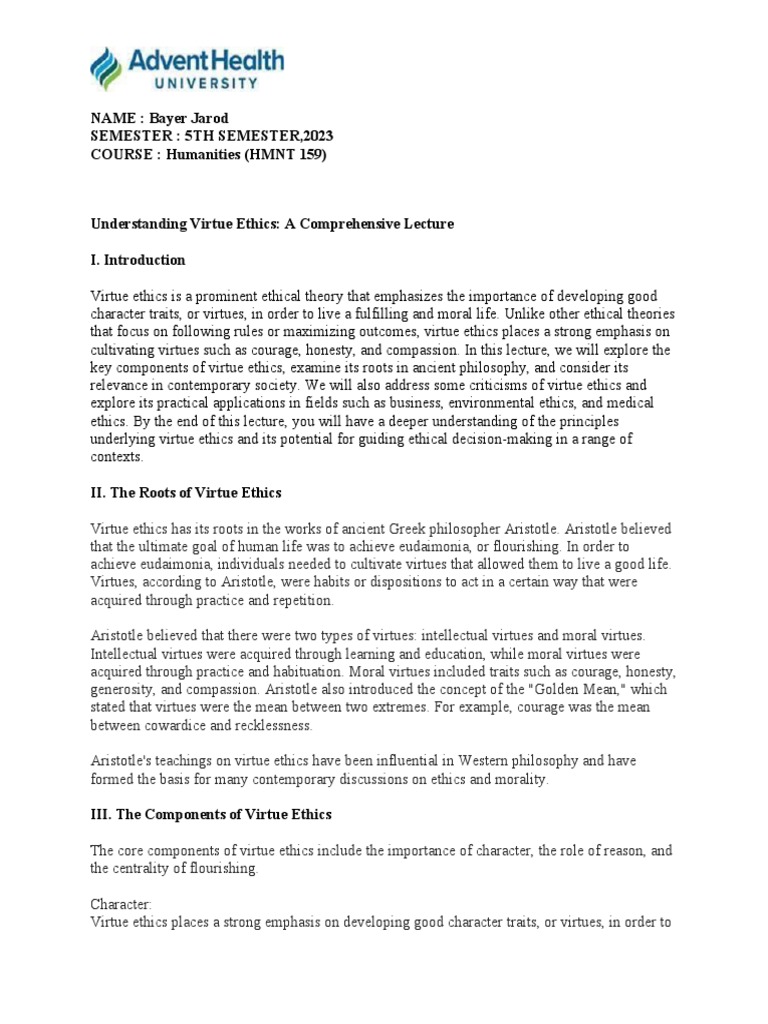 Understanding Virtue Ethics Pdf Virtue Ethics Virtue