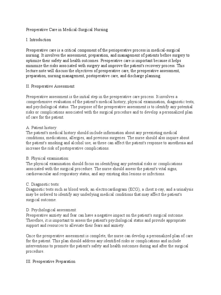 Preoperative Care In Medical Pdf