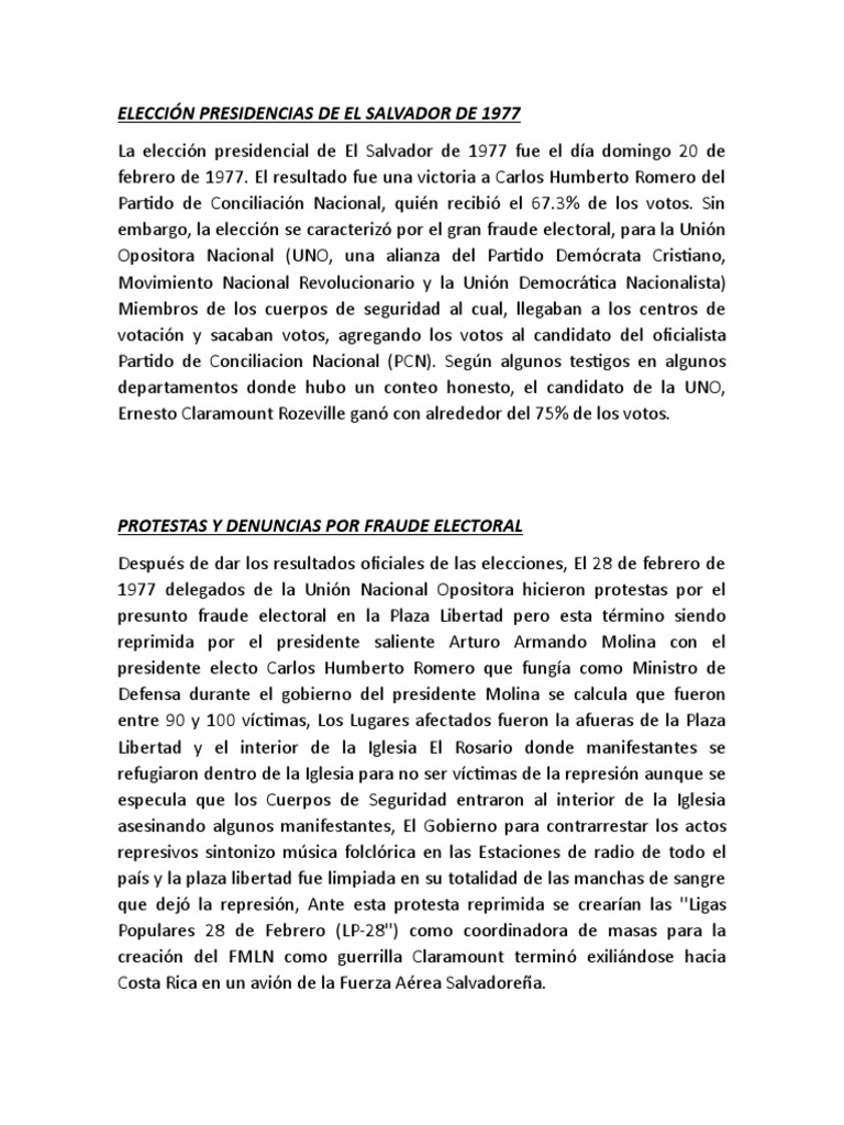 Elección Presidencias de El Salvador de 1977 PDF
