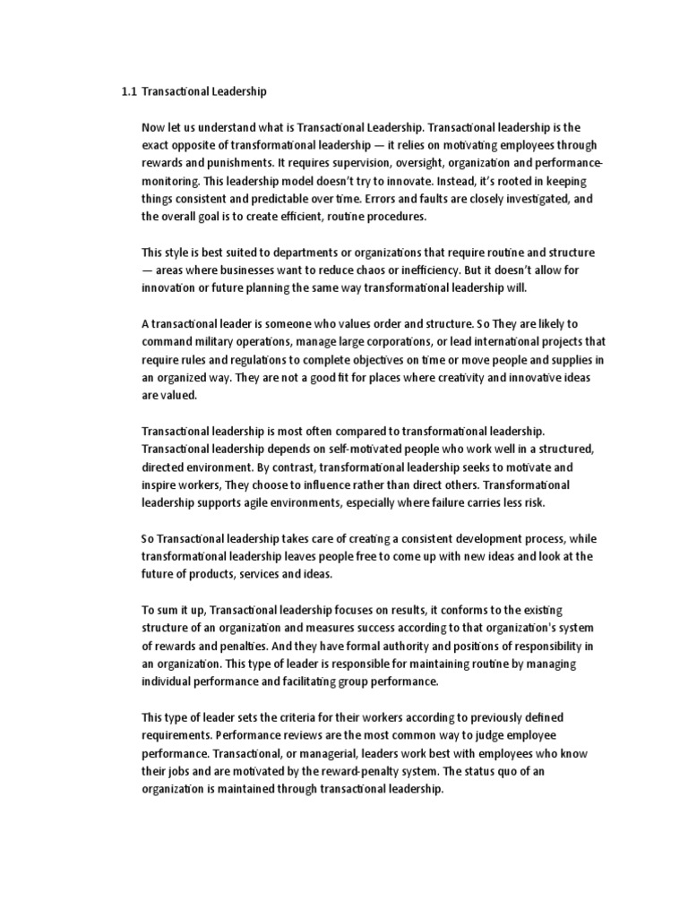 Examples of Transactional Leadership | PDF