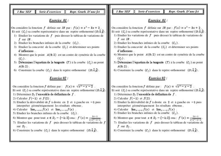 Exercices sur les fonctions 1 Bac SEF | PDF
