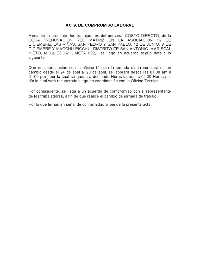 Acta de Compromiso Laboral 2023 | PDF | Finanzas y dinero | Tecnología