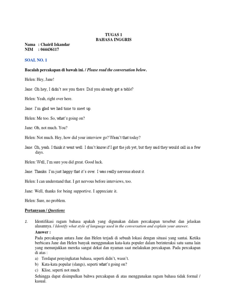 Tugas 1 Bahasa Inggris UT | PDF