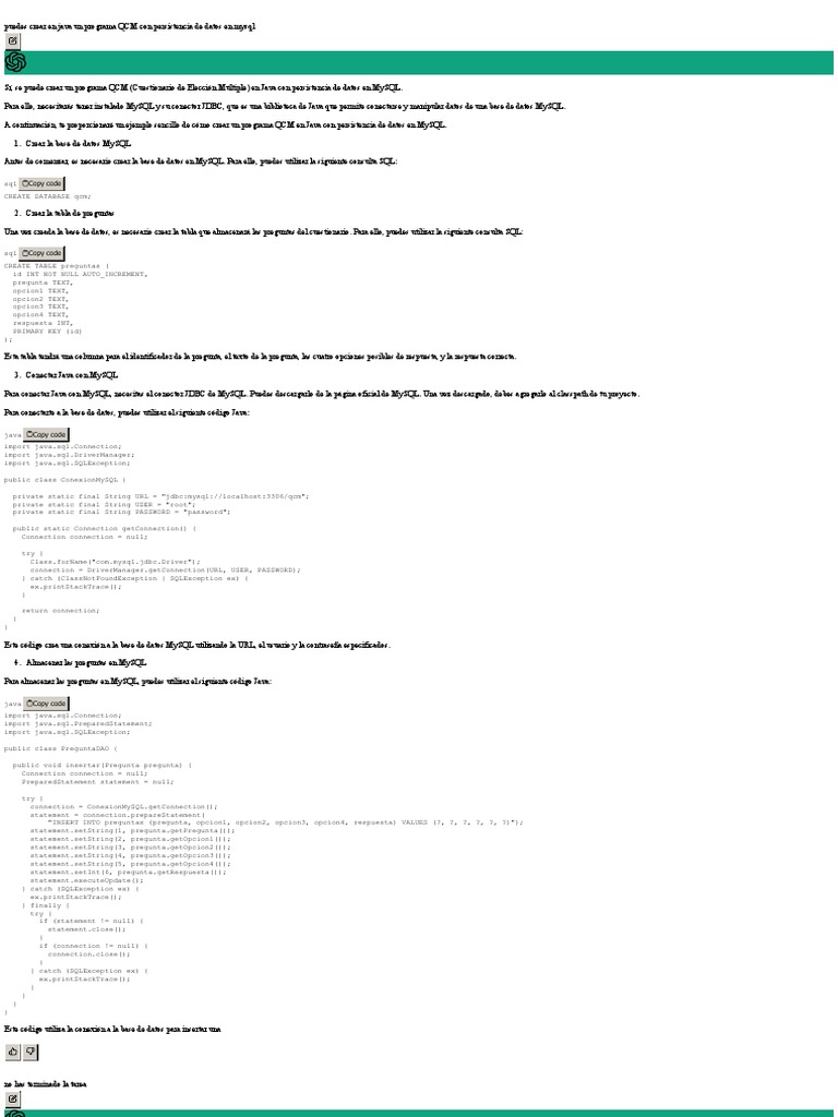 Java QCM With Mysql PDF | PDF