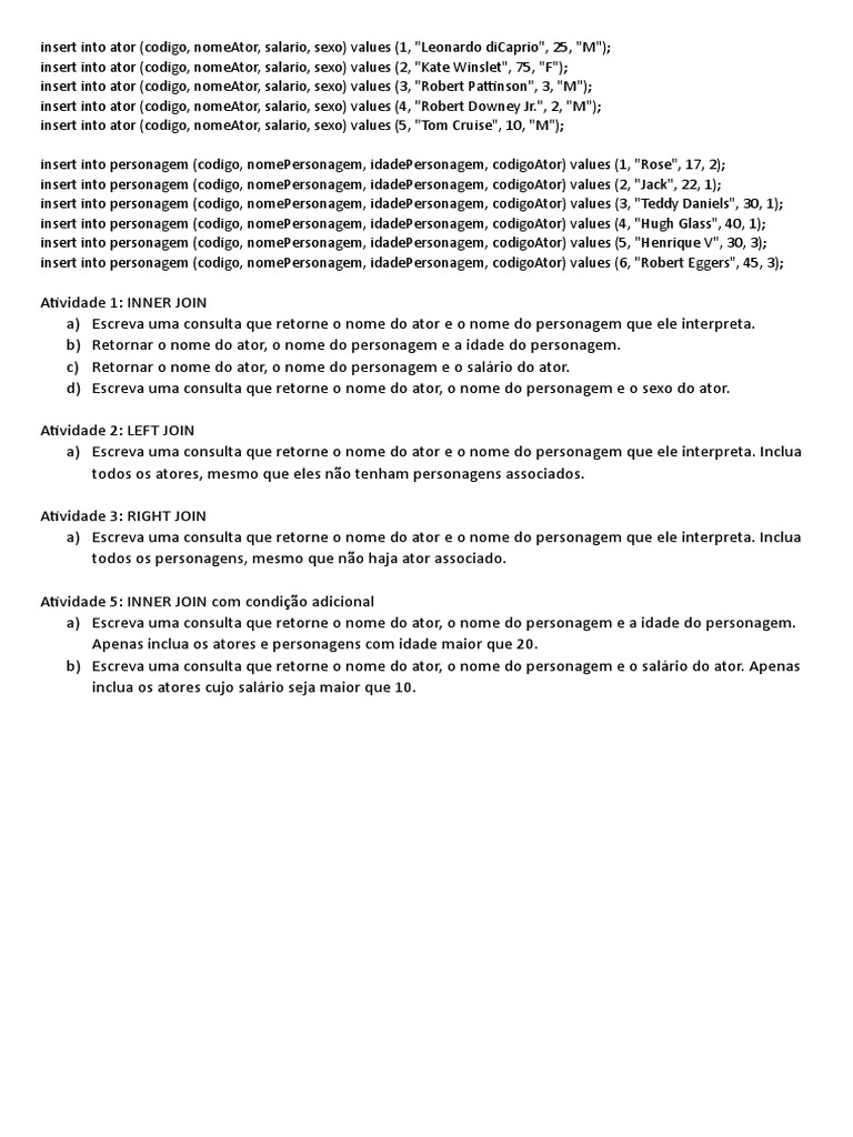 Exercícios Com Join Pdf Pdf