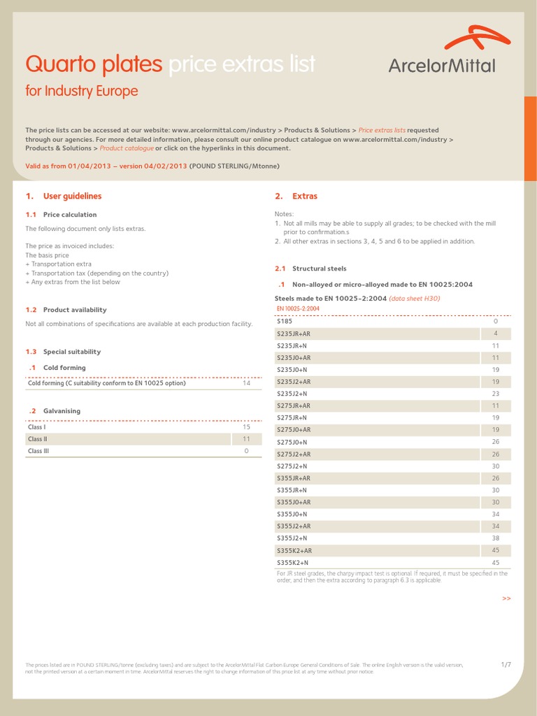 ArcelorMittal Quarto Plates PDF PDF Sheet Metal Steel