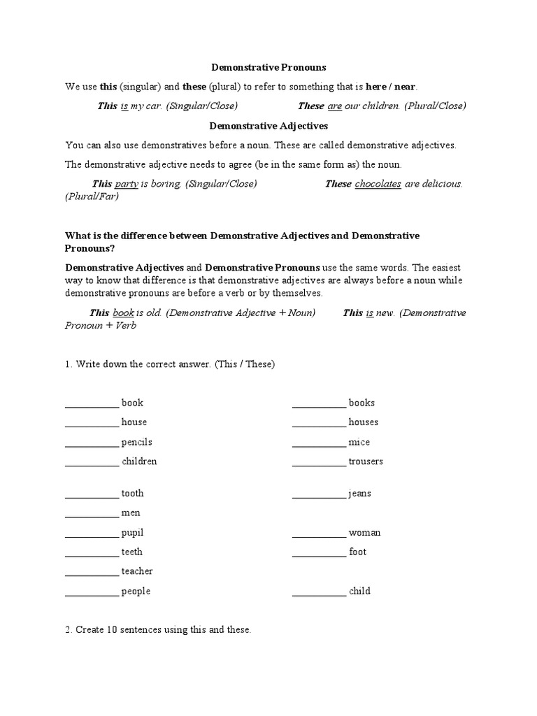 Demonstrative Pronouns Pdf