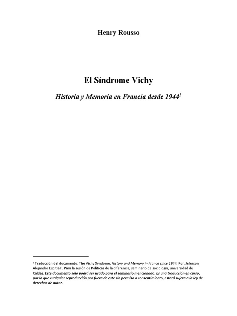 El Síndrome Vichy: Historia y Memoria | PDF