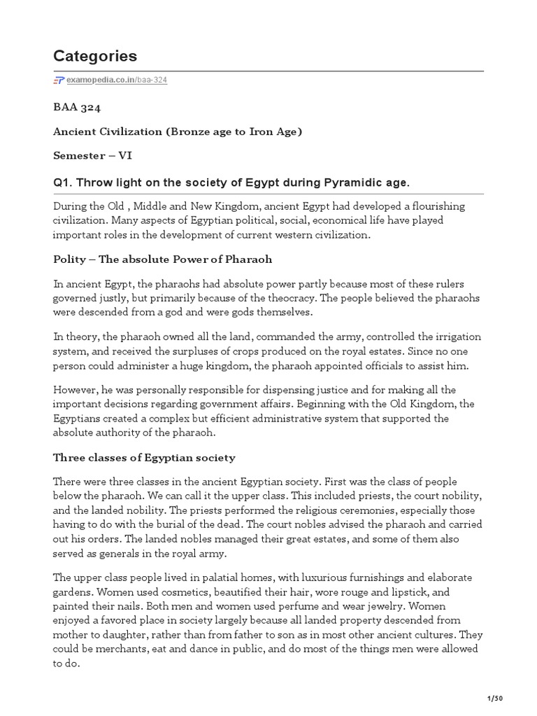 Categories Q1. Throw Light On The Society of Egypt During Pyramidic