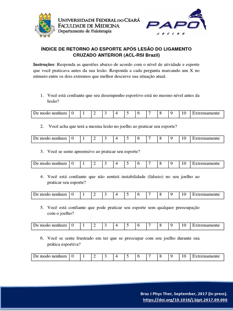 ACL-RSI Brasil PDF | Download grátis PDF | Joelho