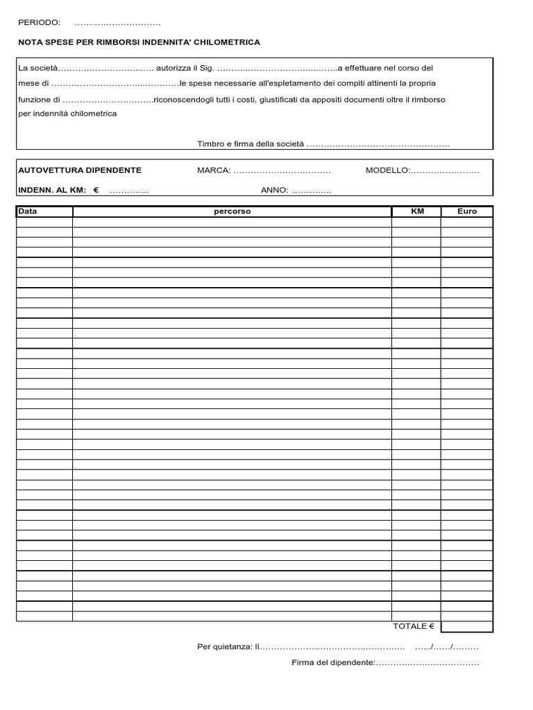 Modello Rimborso KM PDF PDF