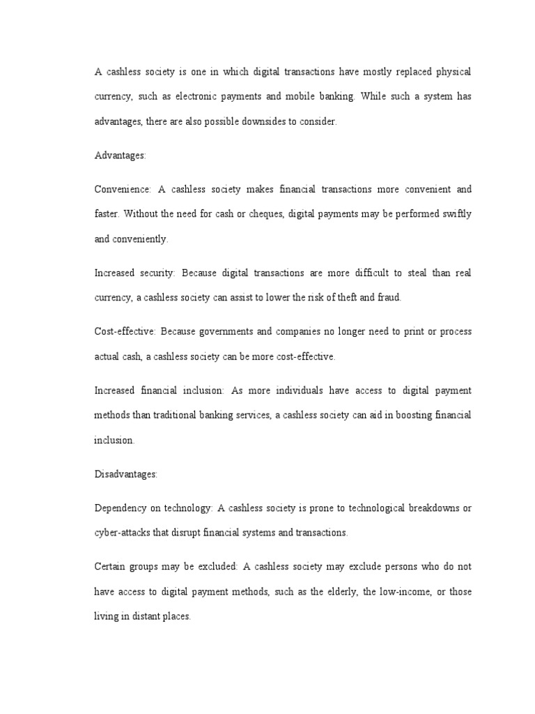 Cashless Society: Pros and Cons | PDF