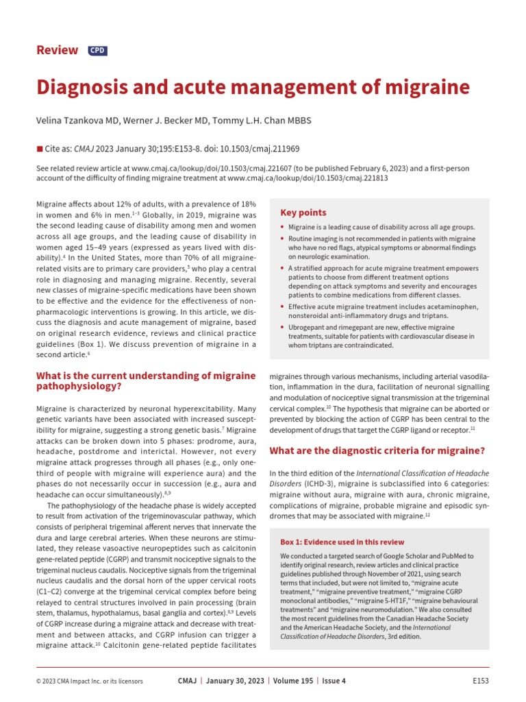 Diagnosis and Acute Management of Migraine | PDF