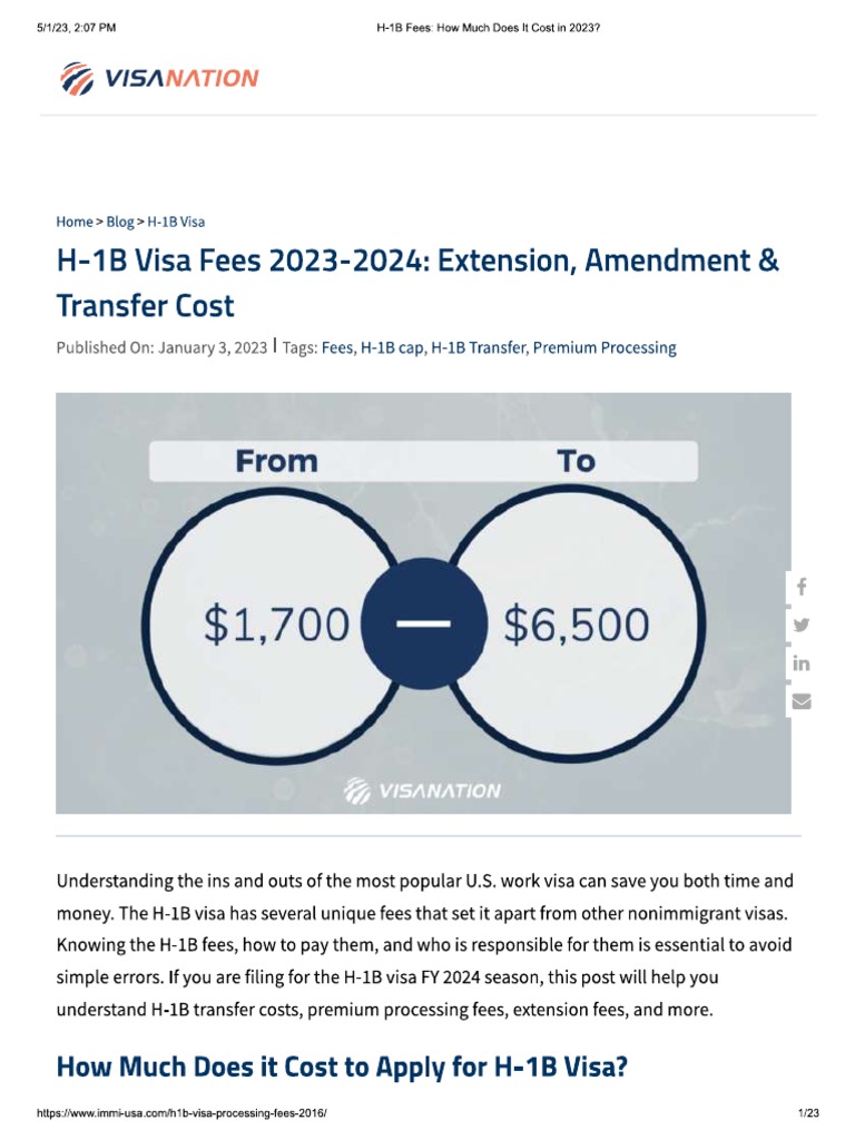 H1B Processing Fees PDF