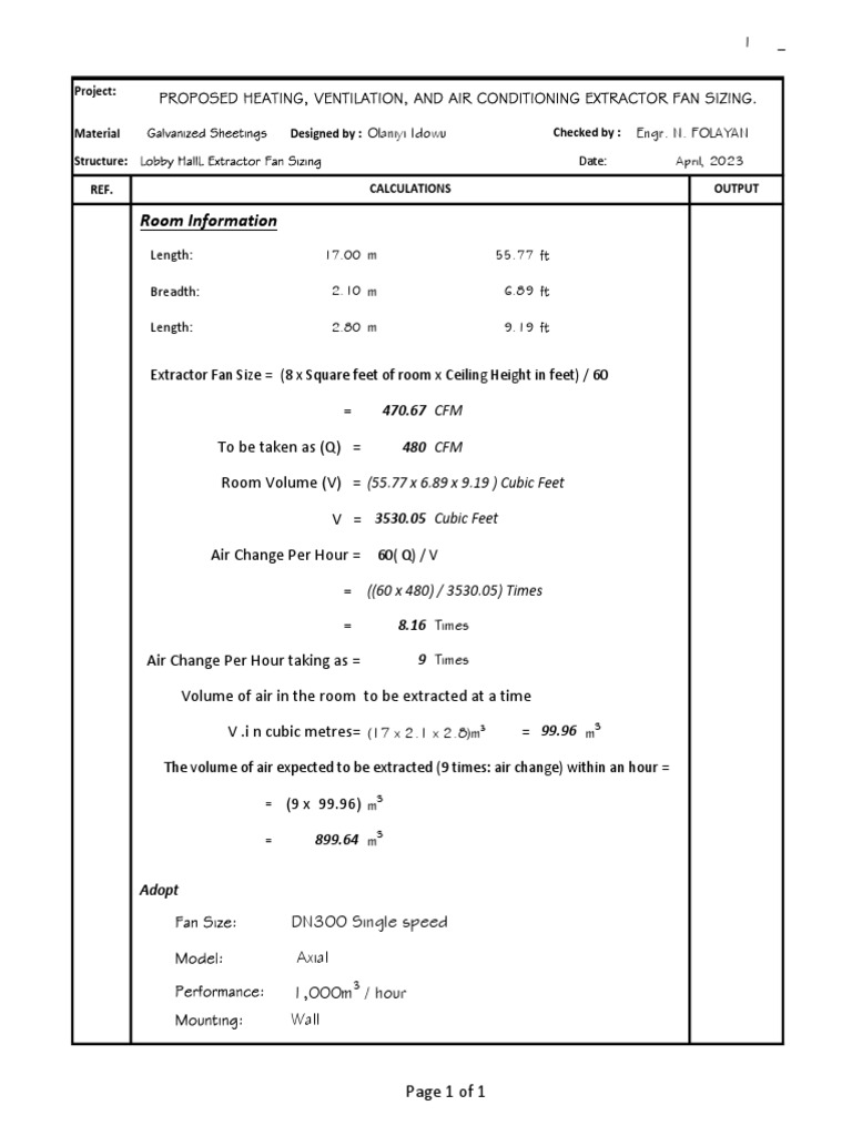 Extractor Fan Sizing PDF PDF
