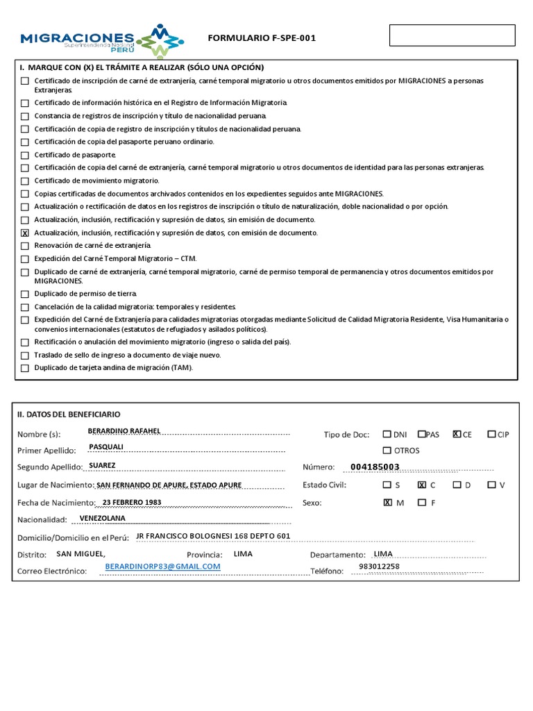 Instrucciones para Formulario F-SPE-001 | PDF | Globalización Cultural ...