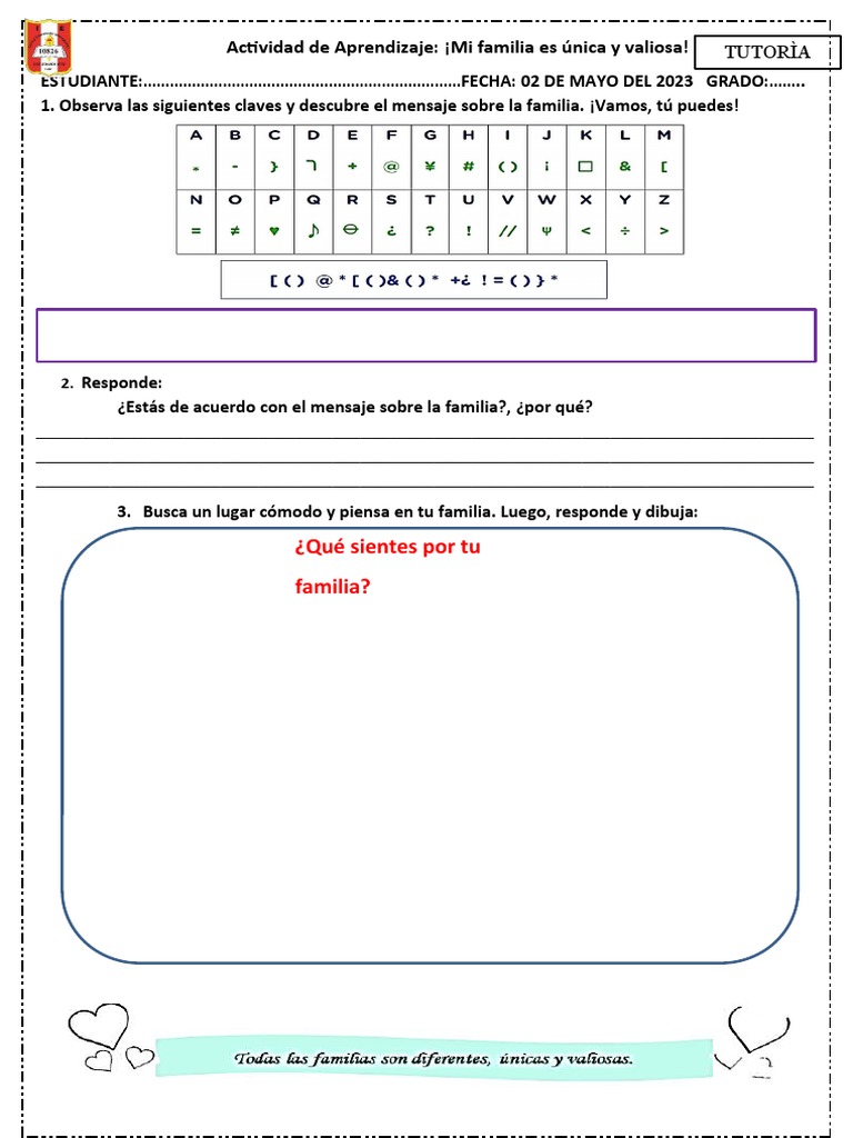 MARTES 02 DE MAYO FICHA TUTORÍA Mi Familia Es Única y Valiosa | PDF