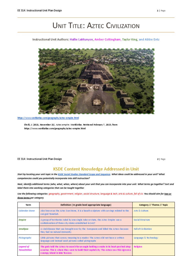 Aztec Civilization Instructional Unit | PDF | History