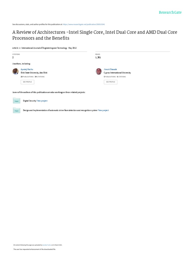 A Review of Architectures Intel Single Core, Intel Dual Core and AMD