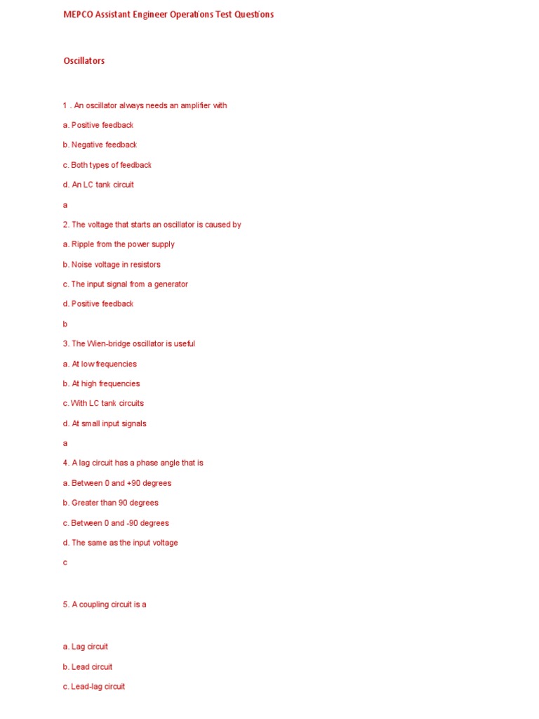 MEPCO Assistant Engineer Oscillator Test | PDF | Electronic Oscillator ...