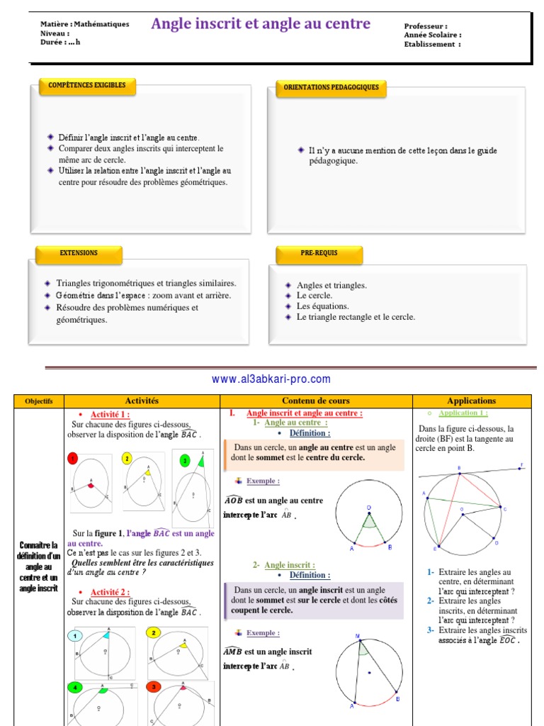 Angles inscrits et angles au centre | PDF | Angle | Cercle