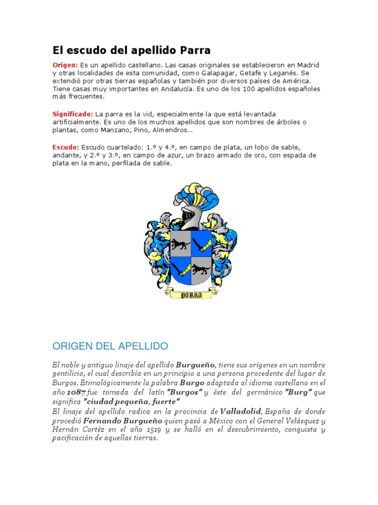 El Escudo Del Apellido Parra y El Burgueño | PDF