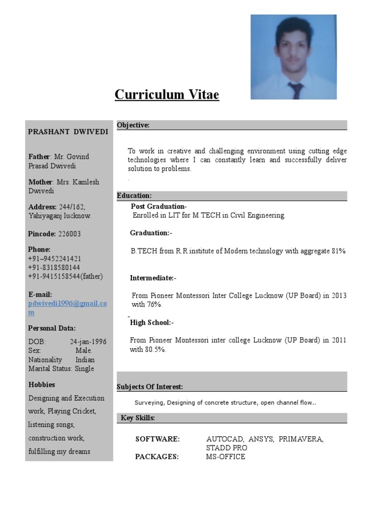 Prashant Dwivedi Civil Engineering (CV) | PDF