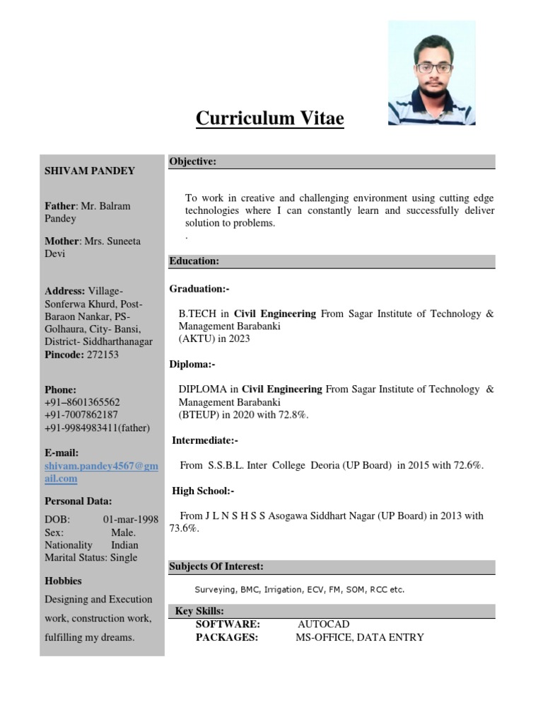 Shivam Pandey - Civil Engineer CV | PDF