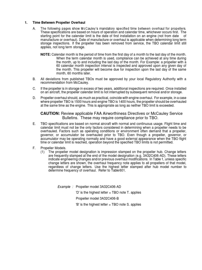 McCauley Time Between Propeller Overhaul PDF Propeller Mechanical