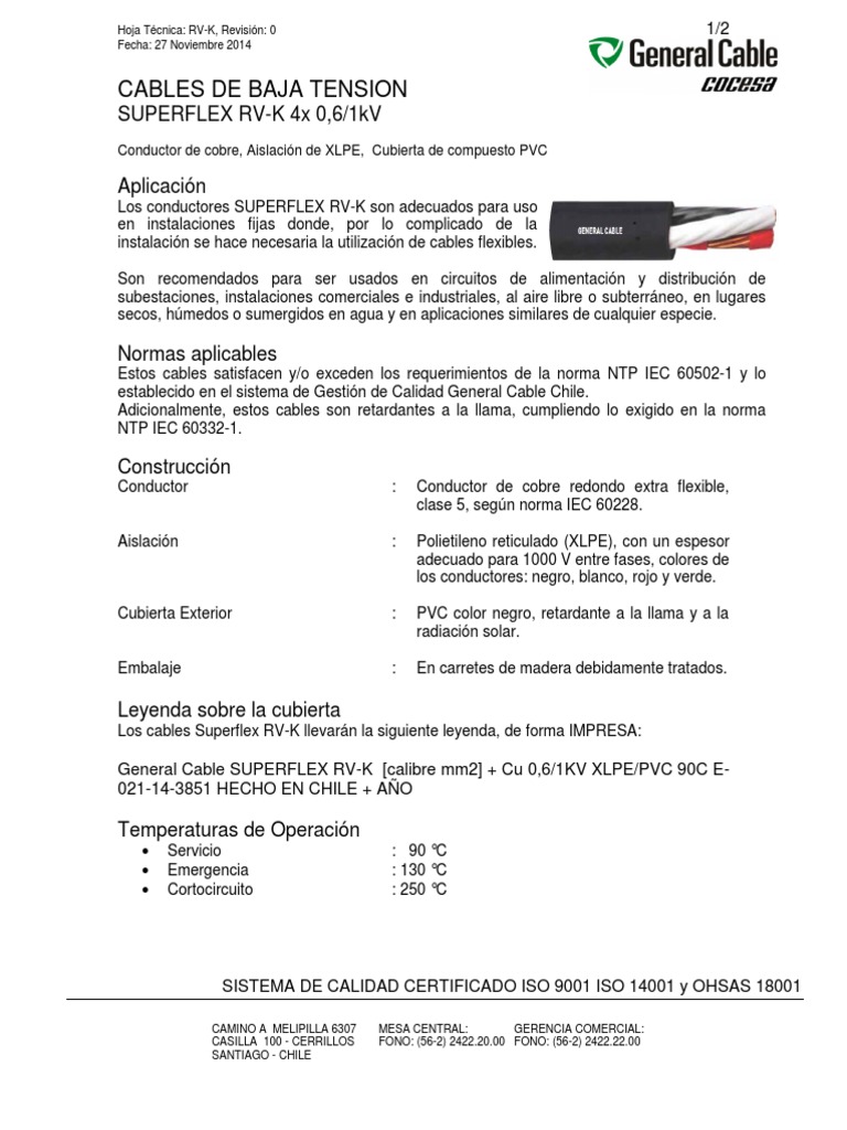 Cables Superflex RV-K: Especificaciones Técnicas | PDF | Cobre | Materiales