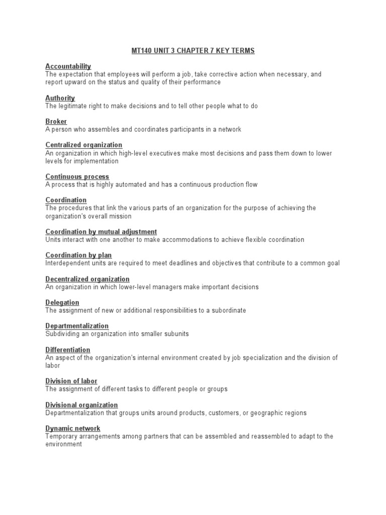 MT140 Unit 3 Chapter 7 Key Terms | PDF | Lean Manufacturing | Business ...